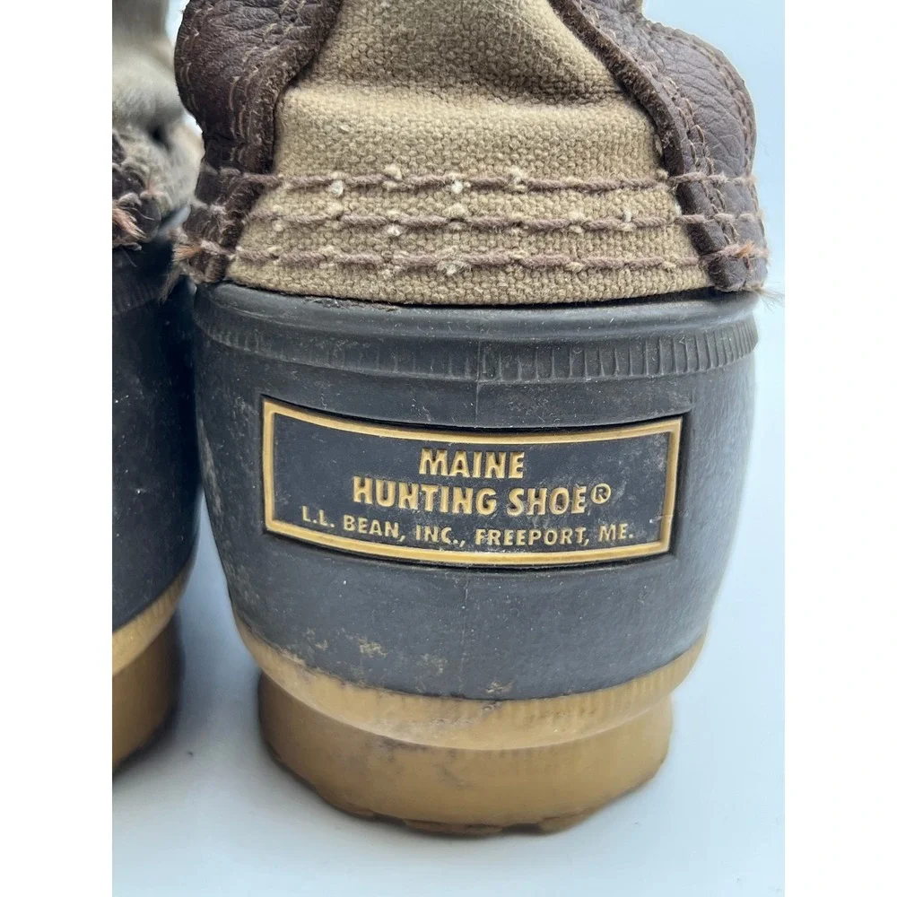 Vintage 80s LL Bean Maine Hunting Shoe Mens 9M Brown Canvas Rubber Duck Boots